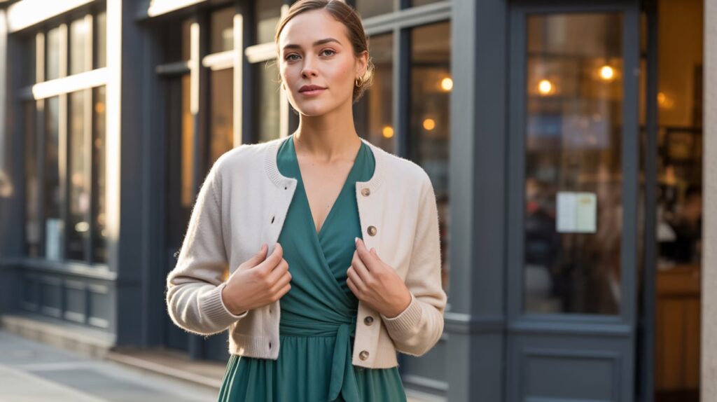 Wrap Dress and Button Cardigan