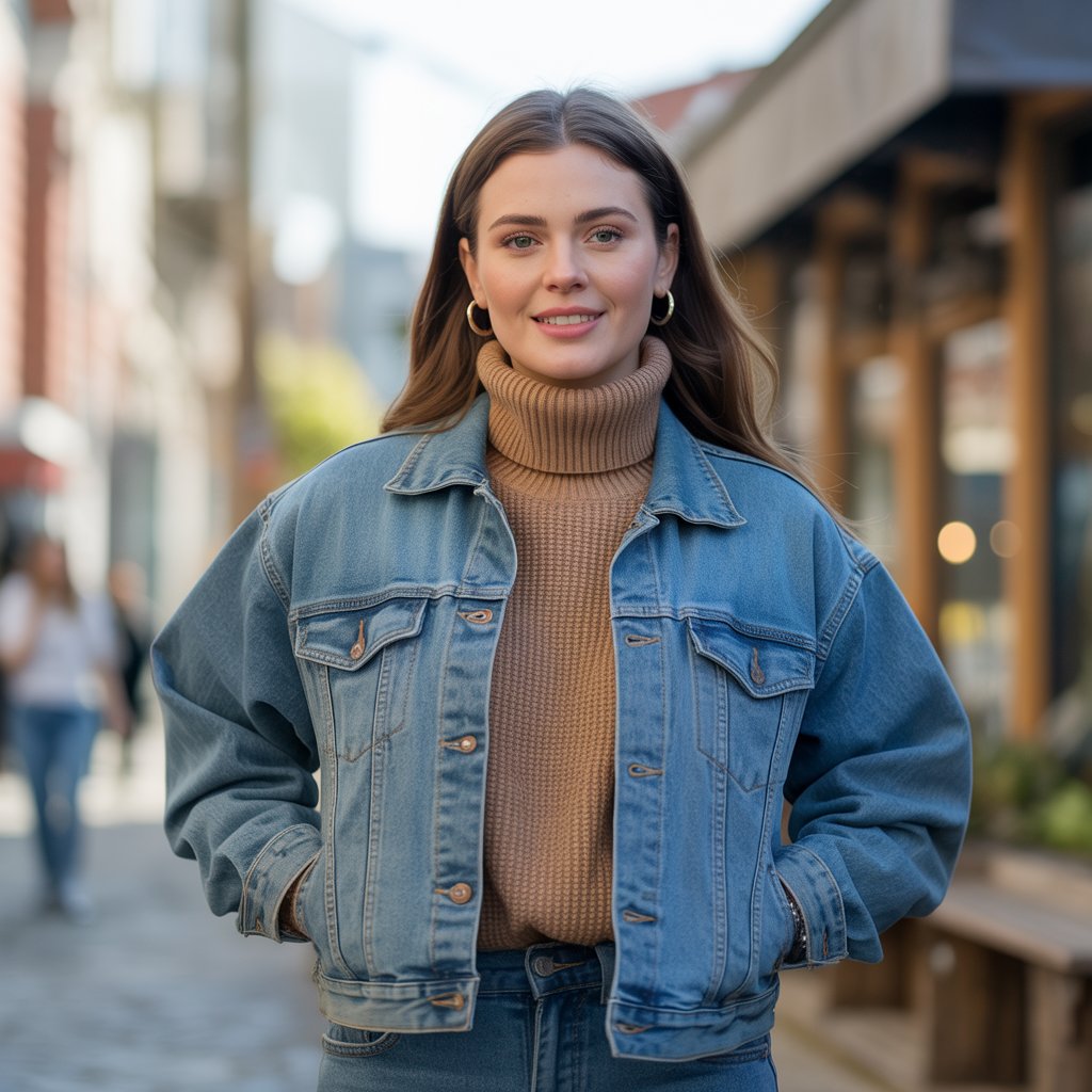 A Jean Jacket and a Turtleneck Sweater