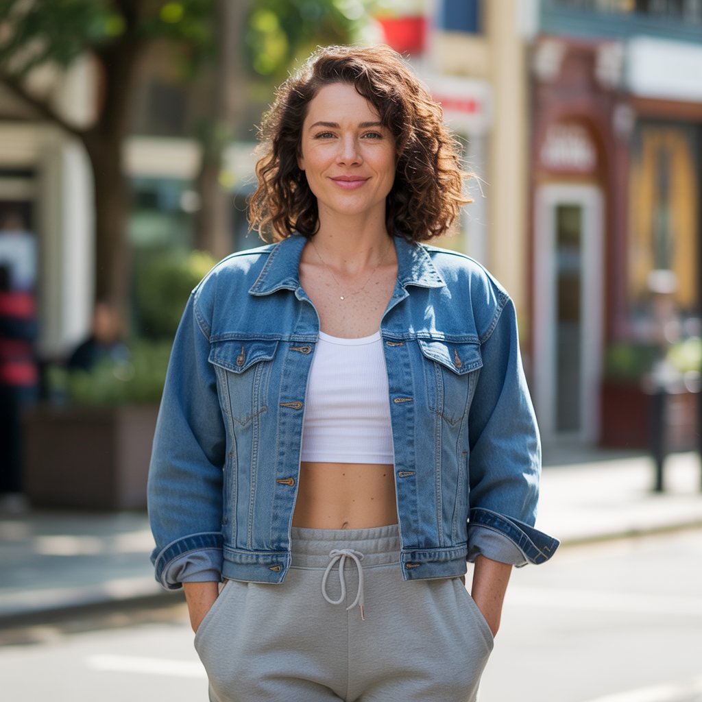 A Jean Jacket with Joggers