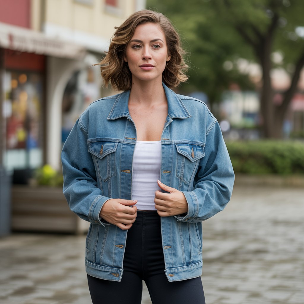 A Jean Jacket with Leggings