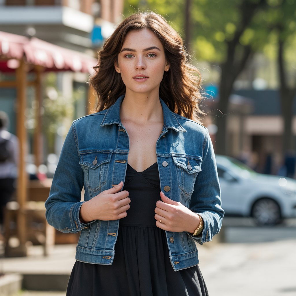 A Jean Jacket with a Black Dress