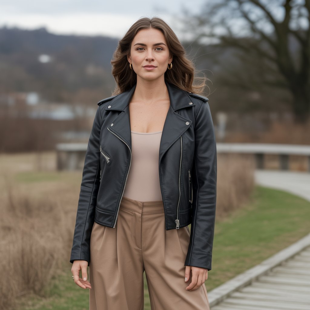 Biker Jacket with Wide-Leg Pants and a Bodysuit