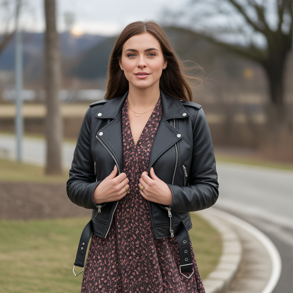 Biker Jacket with a Floral Dress