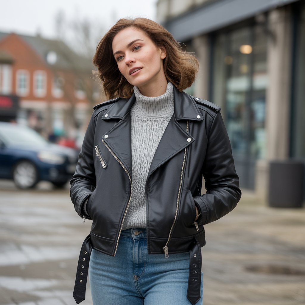 Biker Jacket with a Monochrome Outfit