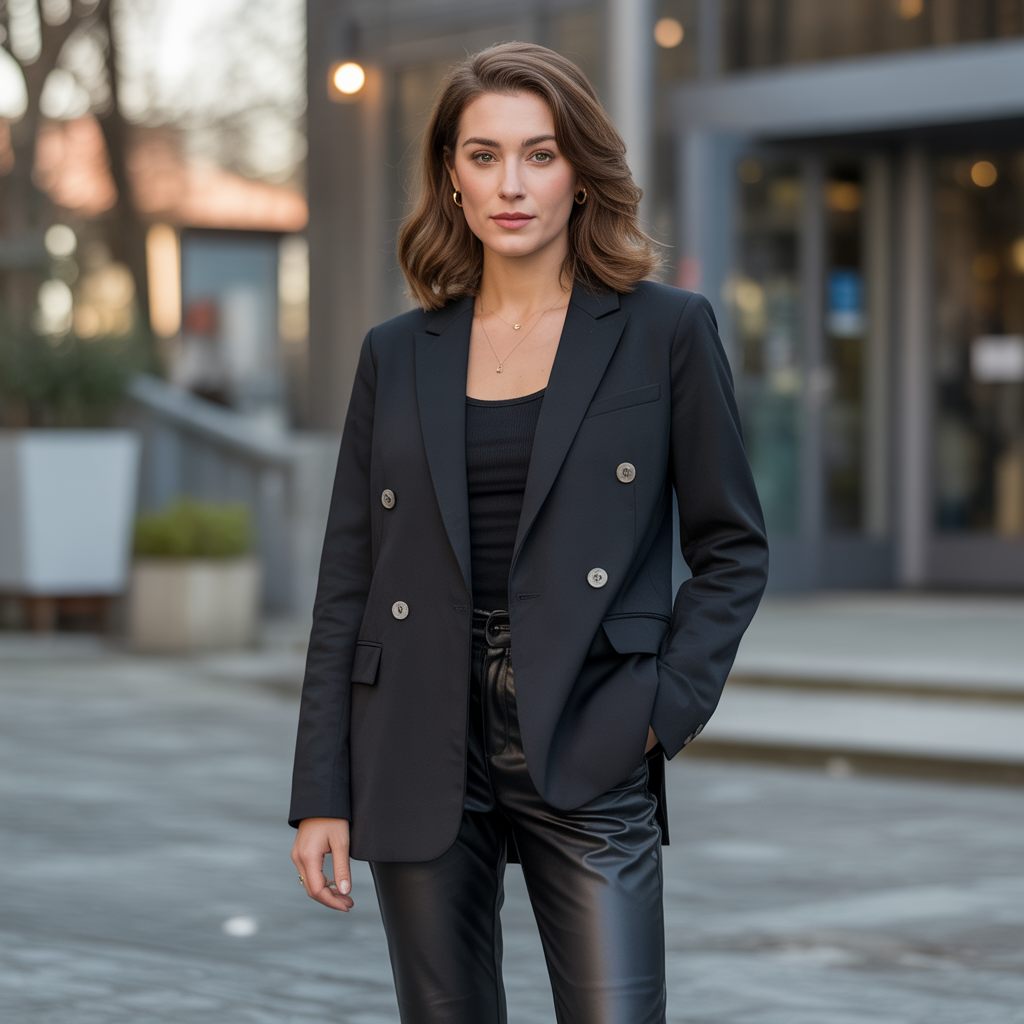 Black Blazer with Leather Pants