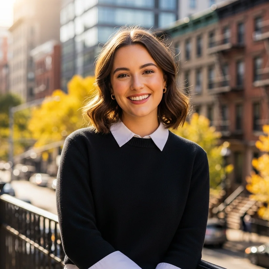 Black Sweater Layered Over a White Button-Down Shirt