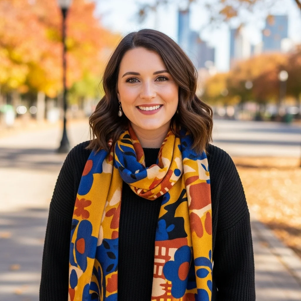 Black Sweater With a Statement Scarf