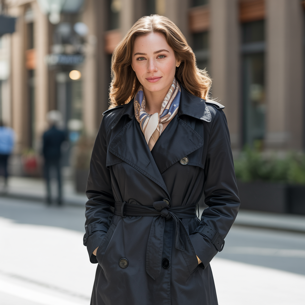 Black Trench Coat with a Scarf