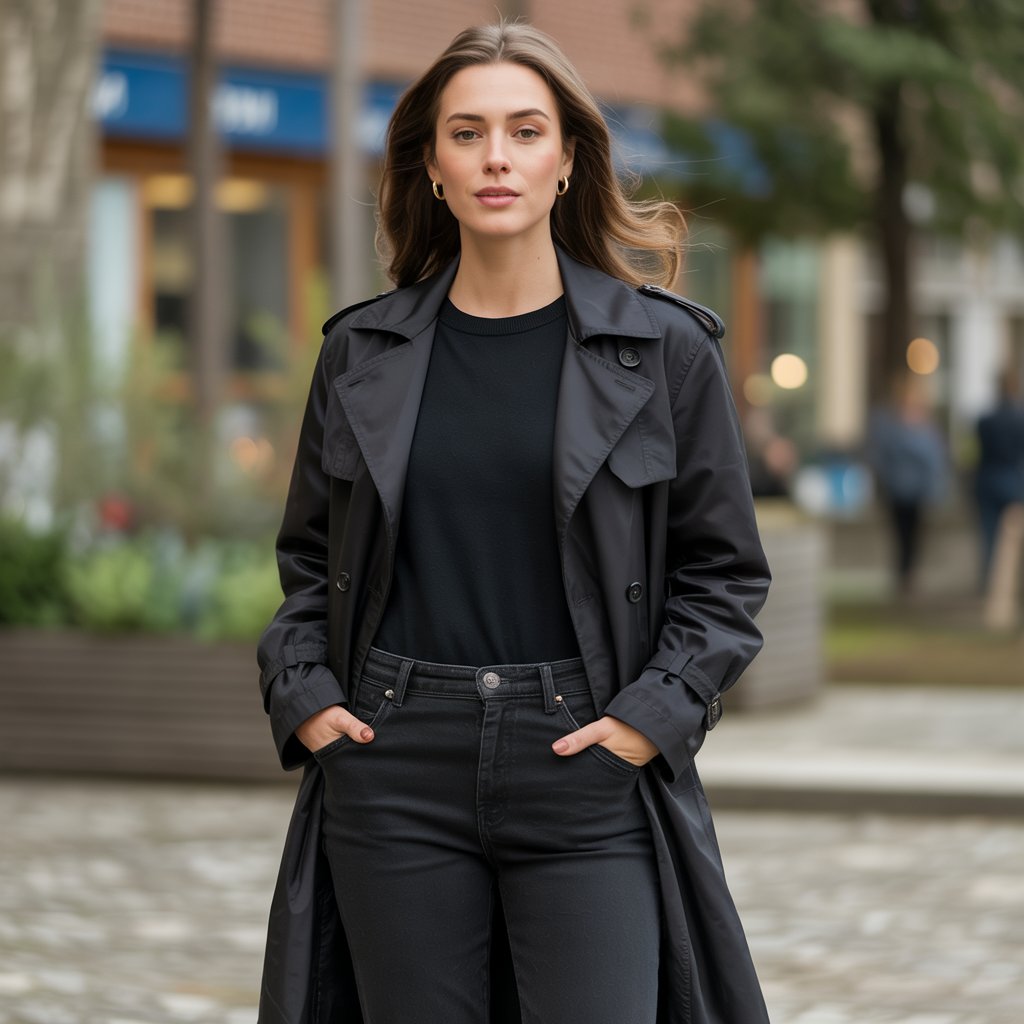 Black Trench Coat with an All-Black Outfit