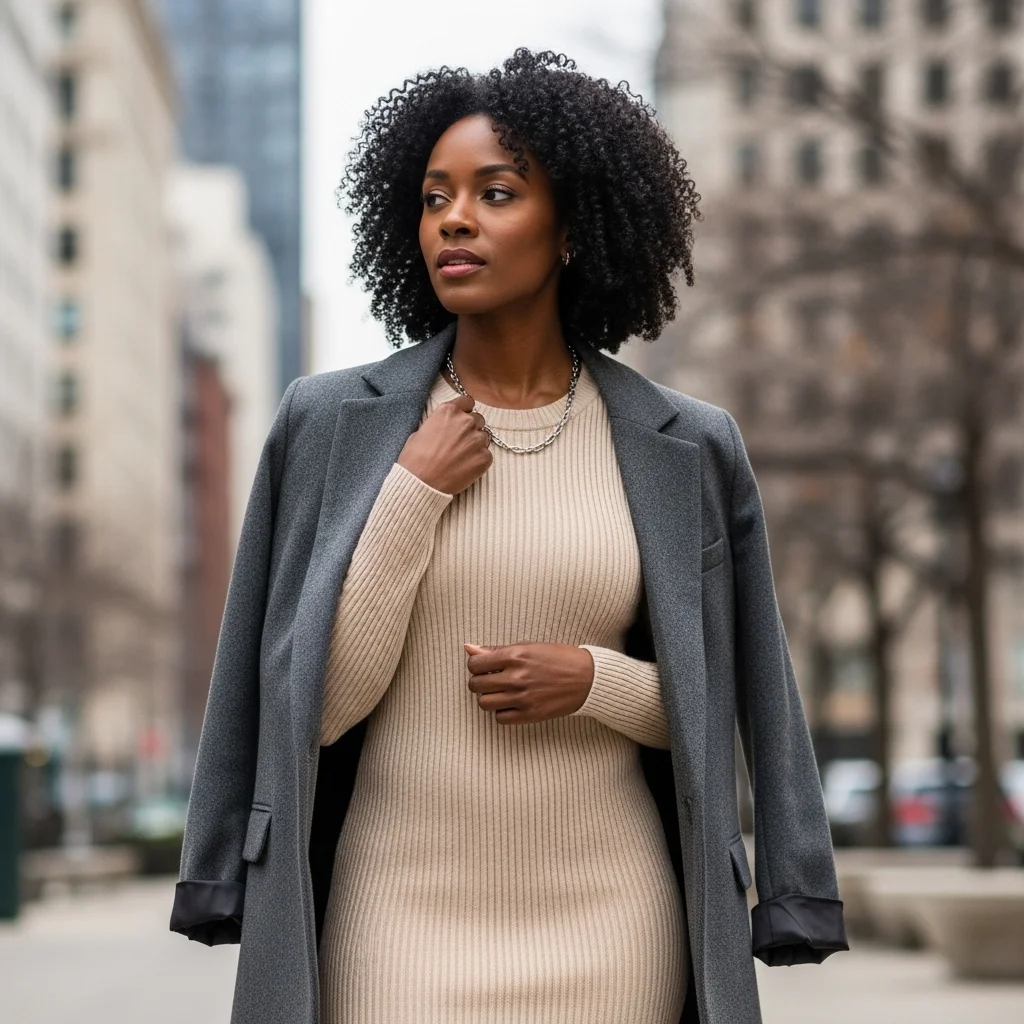 Blazer and Ribbed Knit Dress