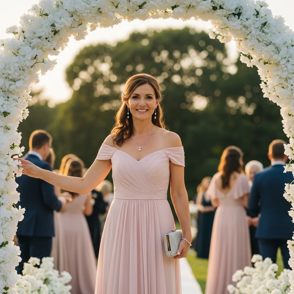 Blush Off-Shoulder Maxi with Subtle Ruching