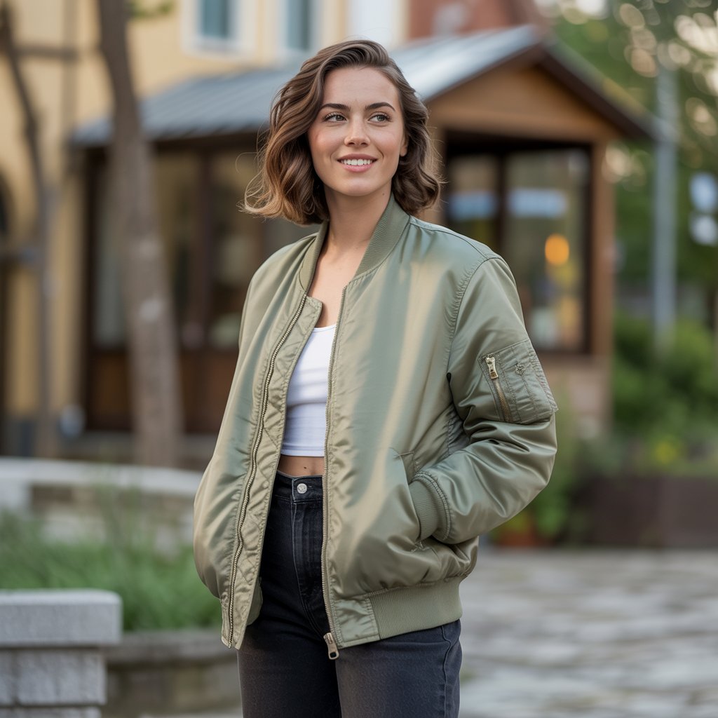 Bomber Jacket with High-Waisted Pants