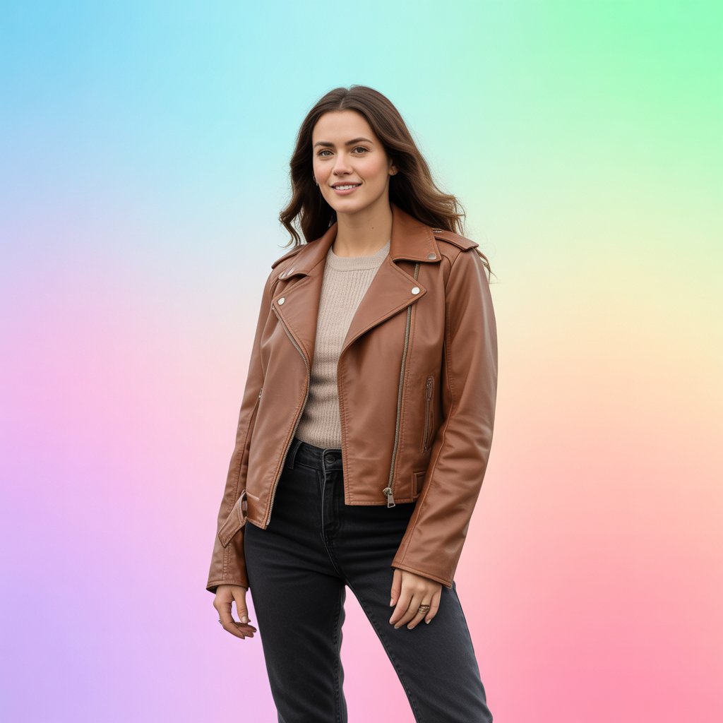 Brown Leather Jacket with All Black