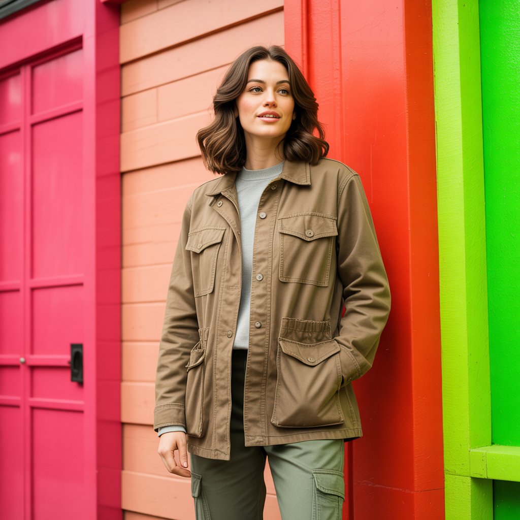 Brown Utility Jacket with Cargo Pants