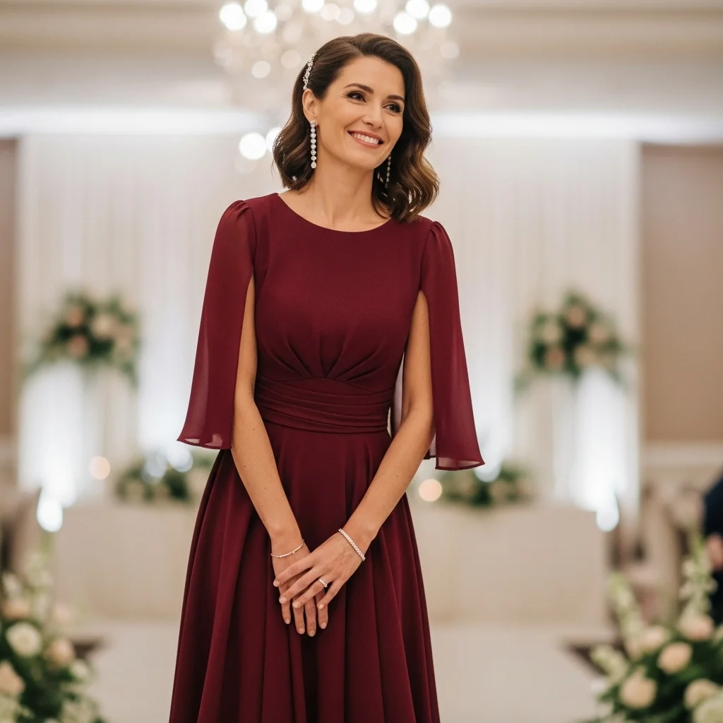 Burgundy Fit and Flare with Cape Sleeves