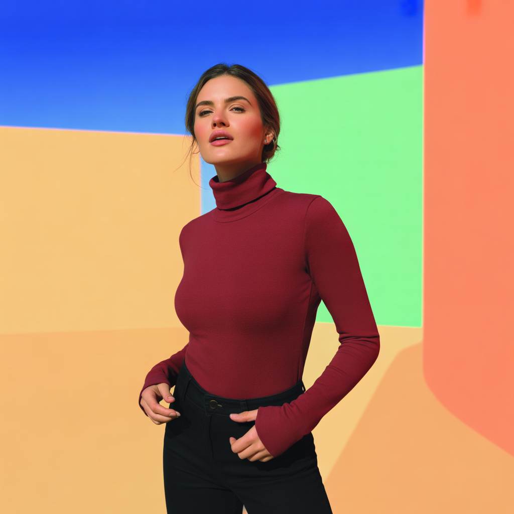 Burgundy Turtleneck and Black Bottoms
