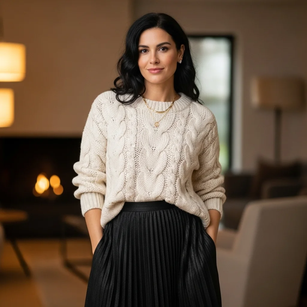 Cable-Knit Sweater and Midi Skirt