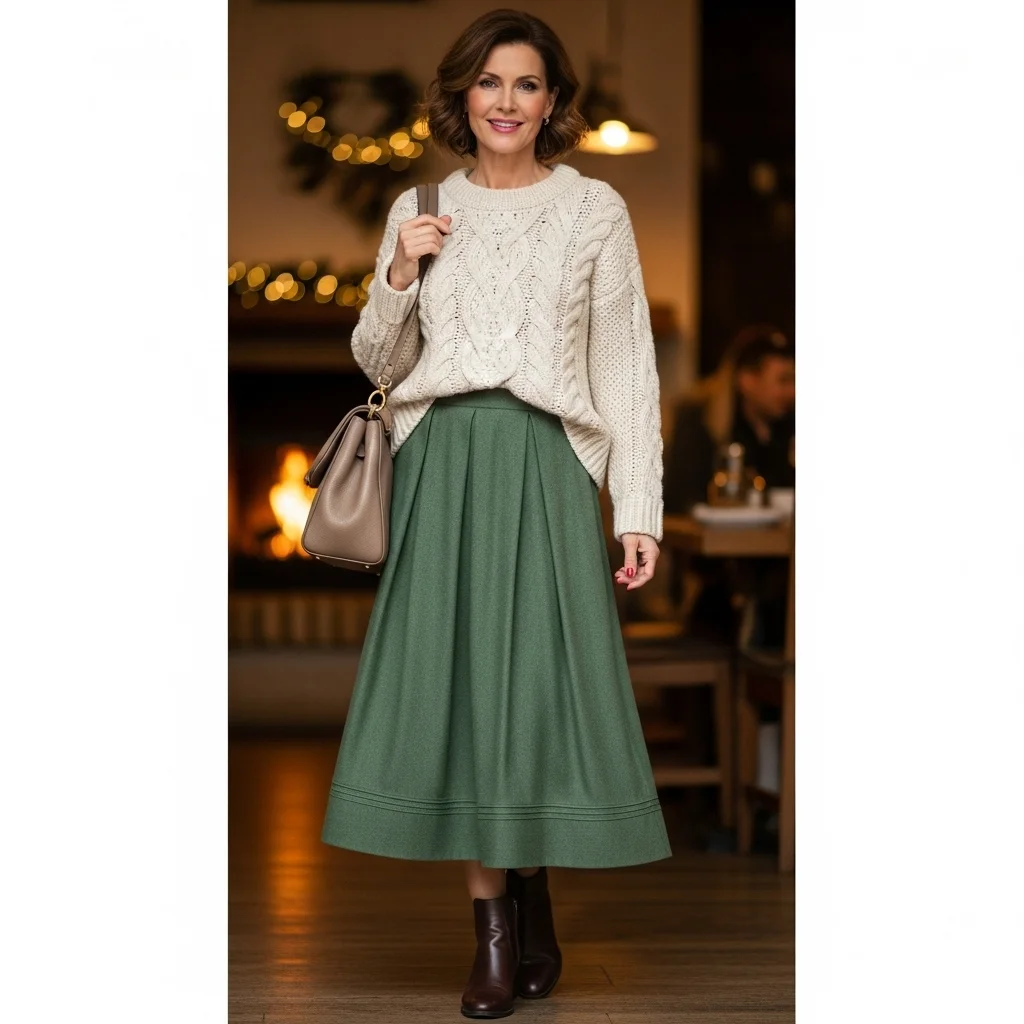 Cable-Knit Sweater and Midi Skirt