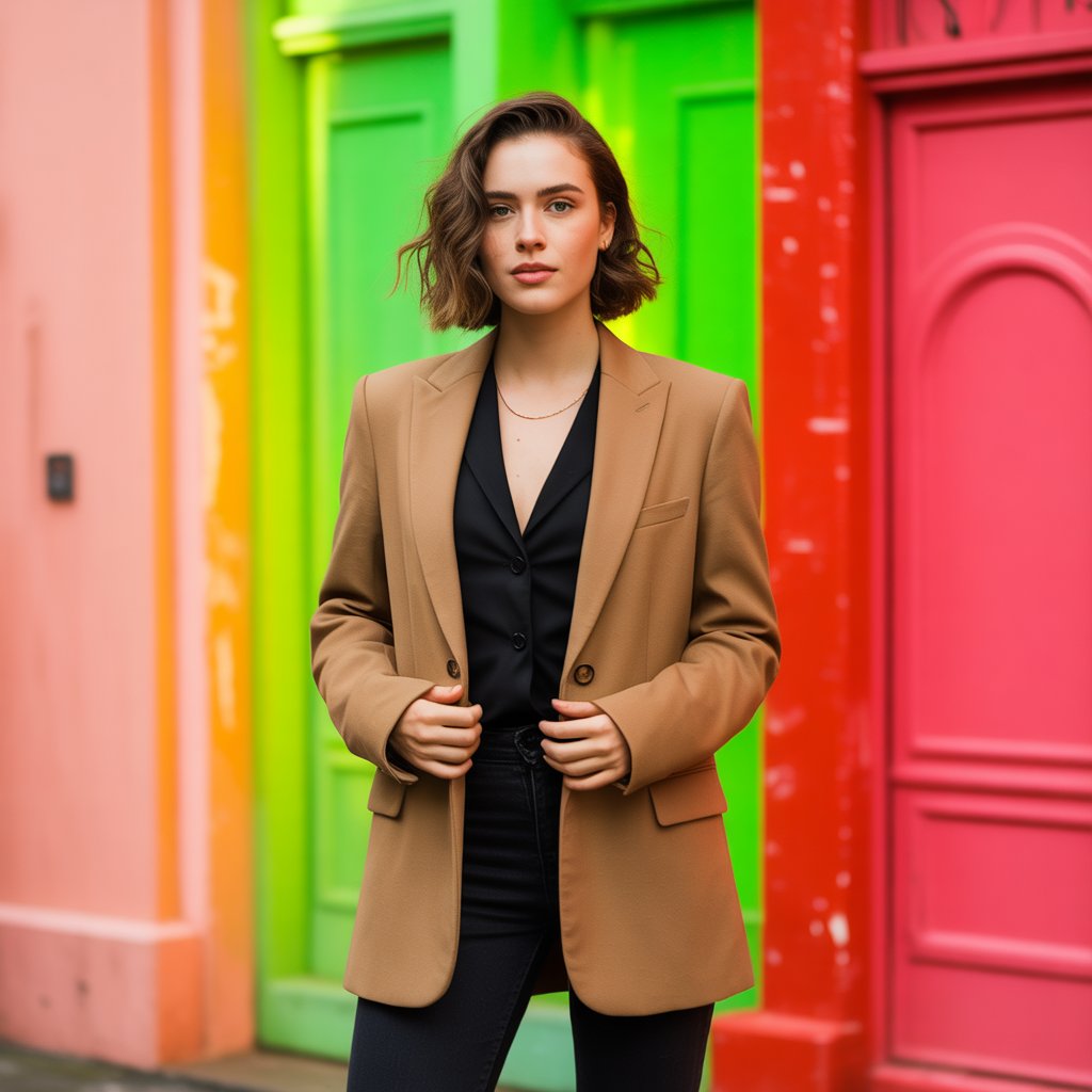Camel Blazer with All Black Outfit