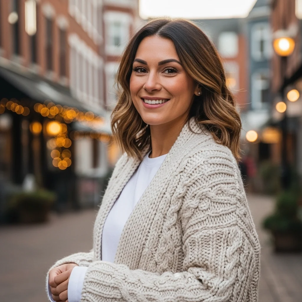 Chunky Knit Cardigan Over a Basic Tee