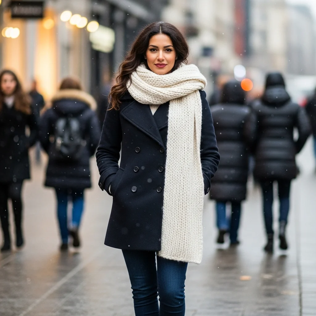 Chunky Scarf and Peacoat Style