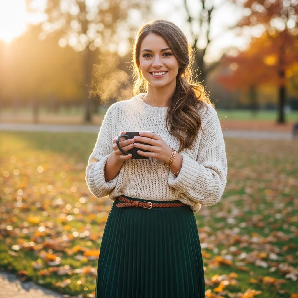 Chunky Sweater and Pleated Skirt