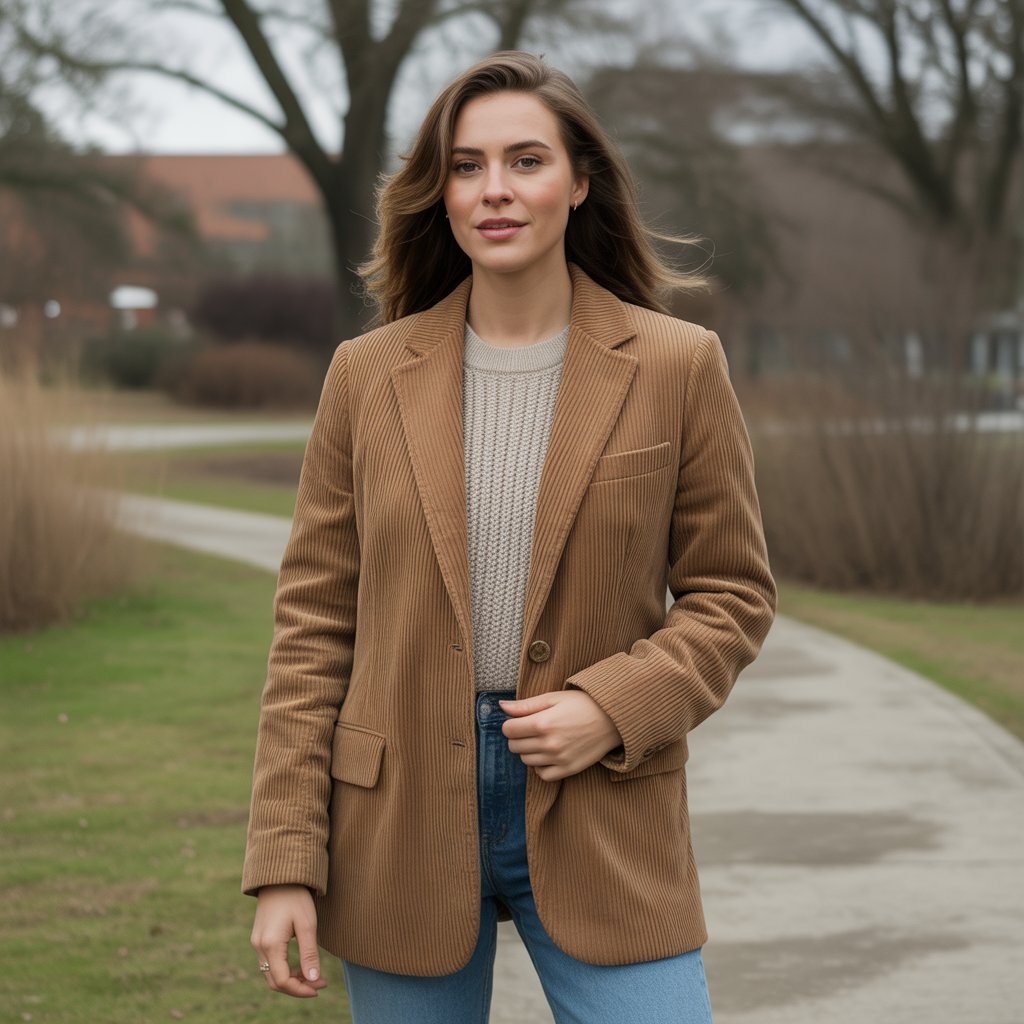 Corduroy Blazer with Sweater and Jeans