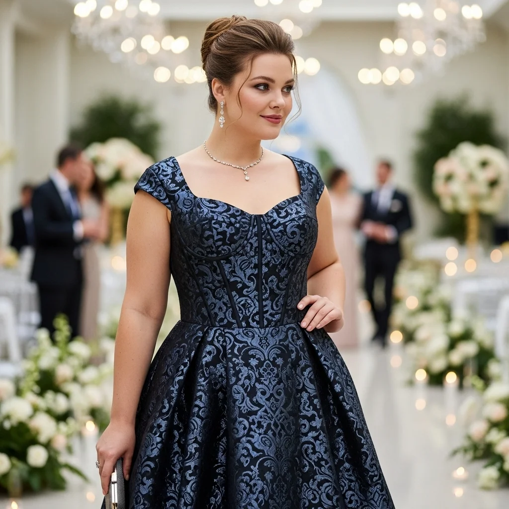 Corseted Brocade Midnight Cocktail Dress