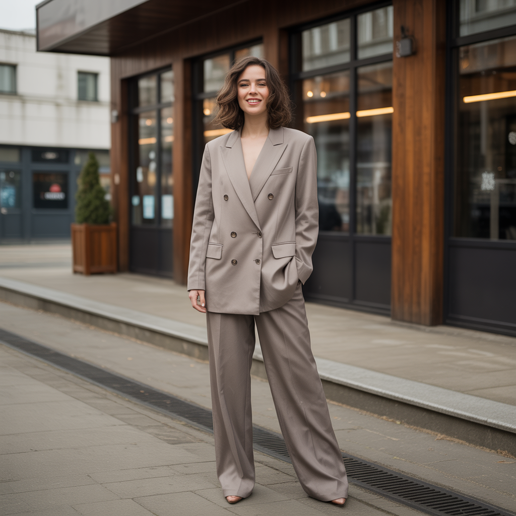 Double-Breasted Blazer with Wide-Leg Trousers