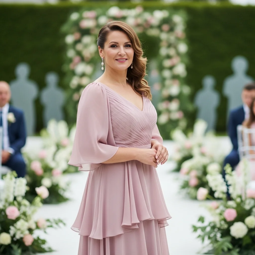 Dusty Rose Chiffon Gown with Soft Tiers