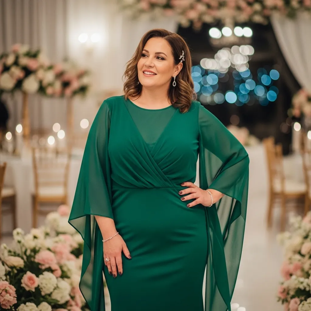 Emerald Column Dress with Sheer Overlay