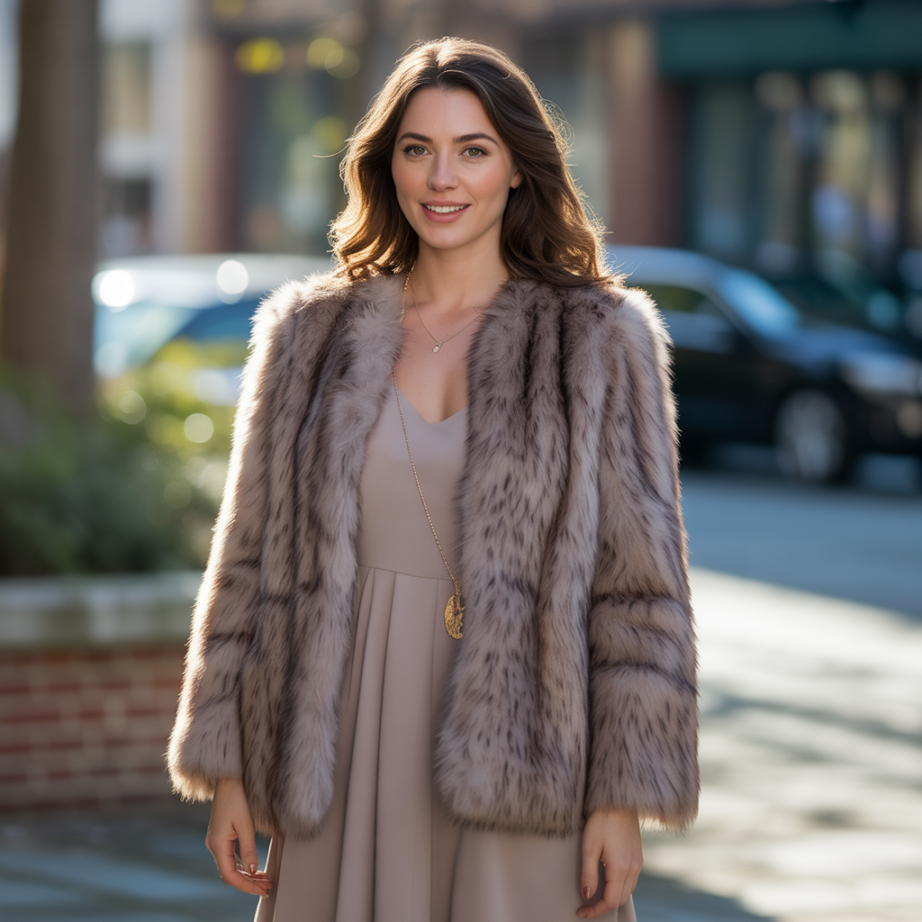 Faux Fur Coat and a Simple Dress