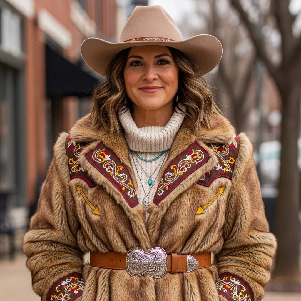 Faux Fur Coat with a Western Touch