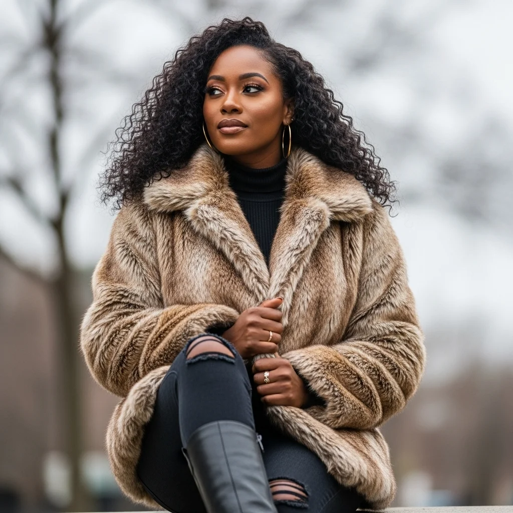 Faux Fur Jacket with Skinny Jeans