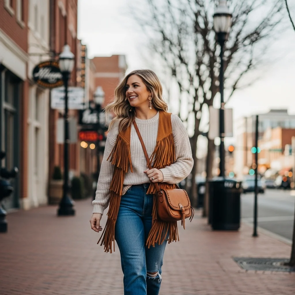 Fringe Vest with Straight-Leg Denim