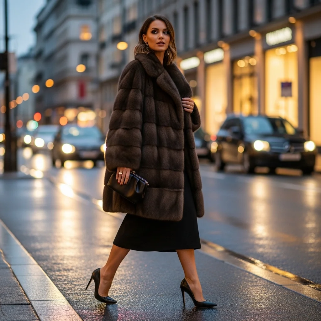 Fur Coat and Chic Heels