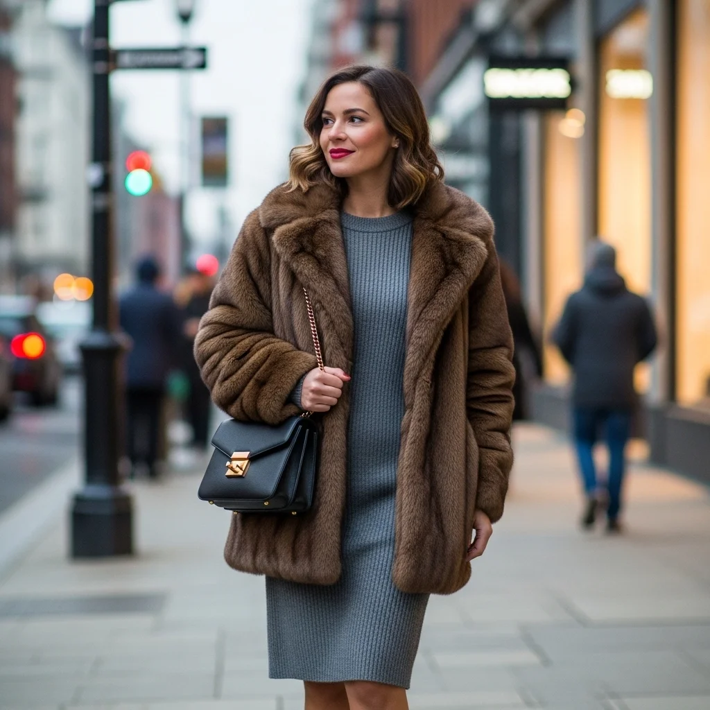 Fur Coat and Sweater Dress