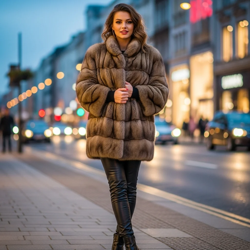Fur Coat with Leather Pants