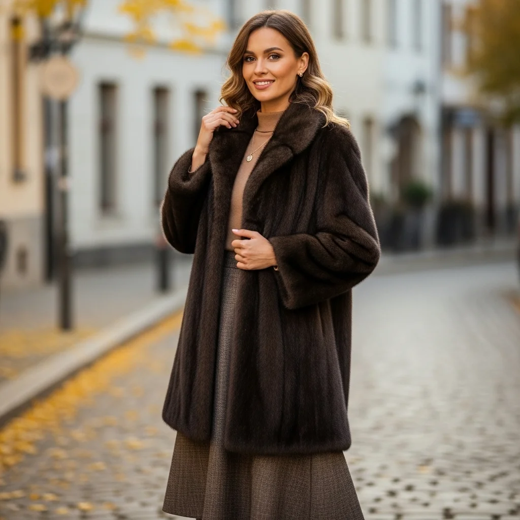Fur Coat with Midi Skirt