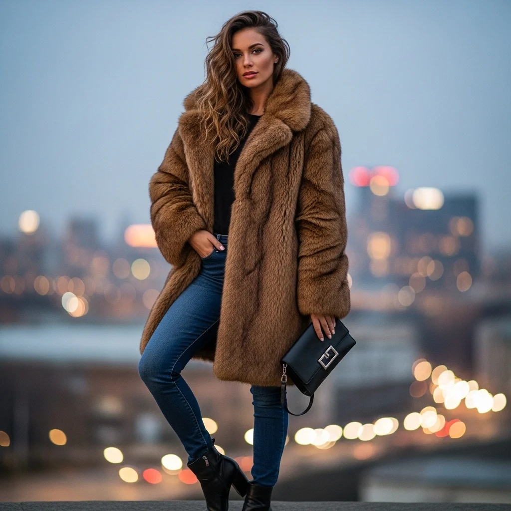 Fur Coat with Skinny Jeans