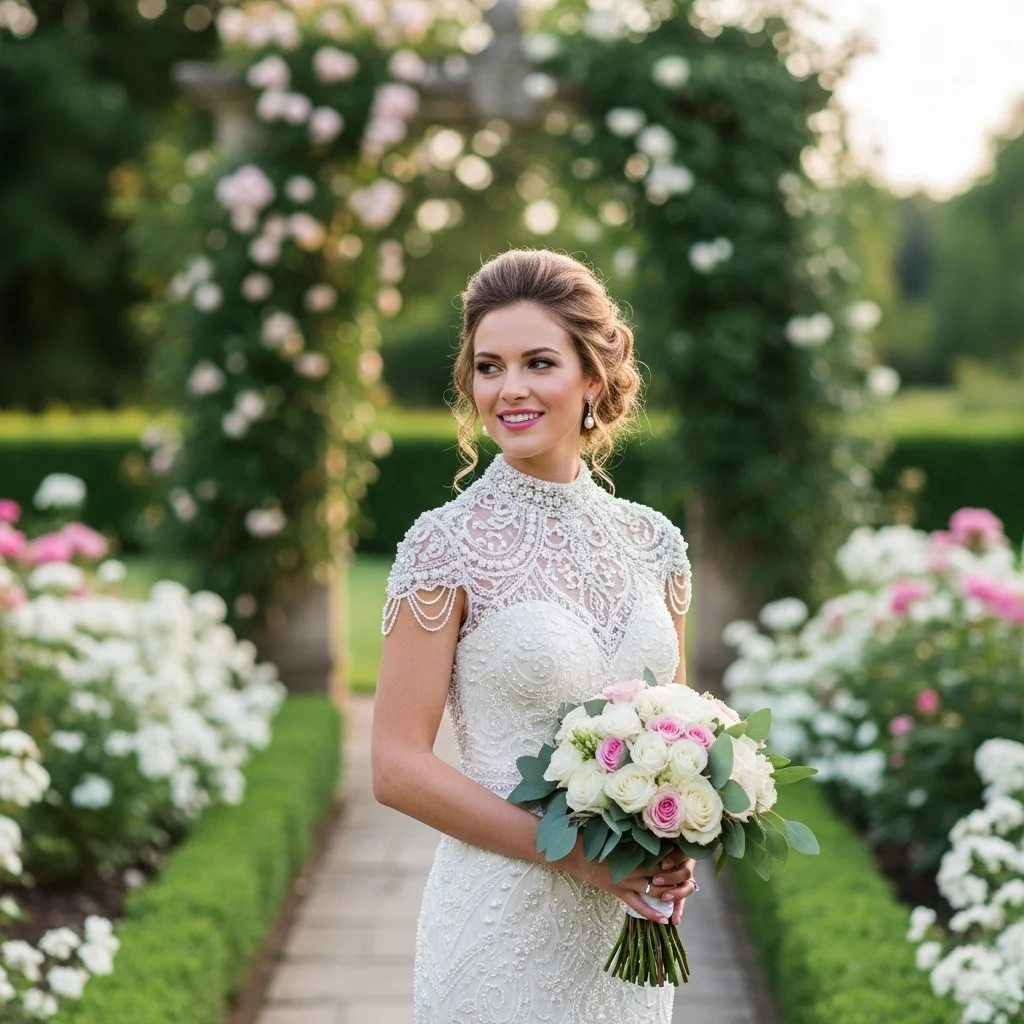 High-Neck Beaded Lace Dress