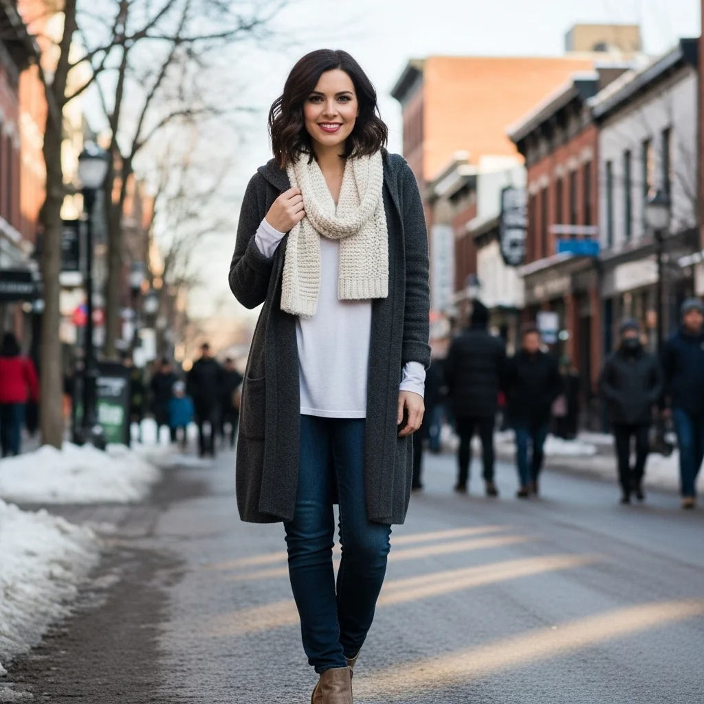 Hooded Longline Cardigan with a Basic Tee