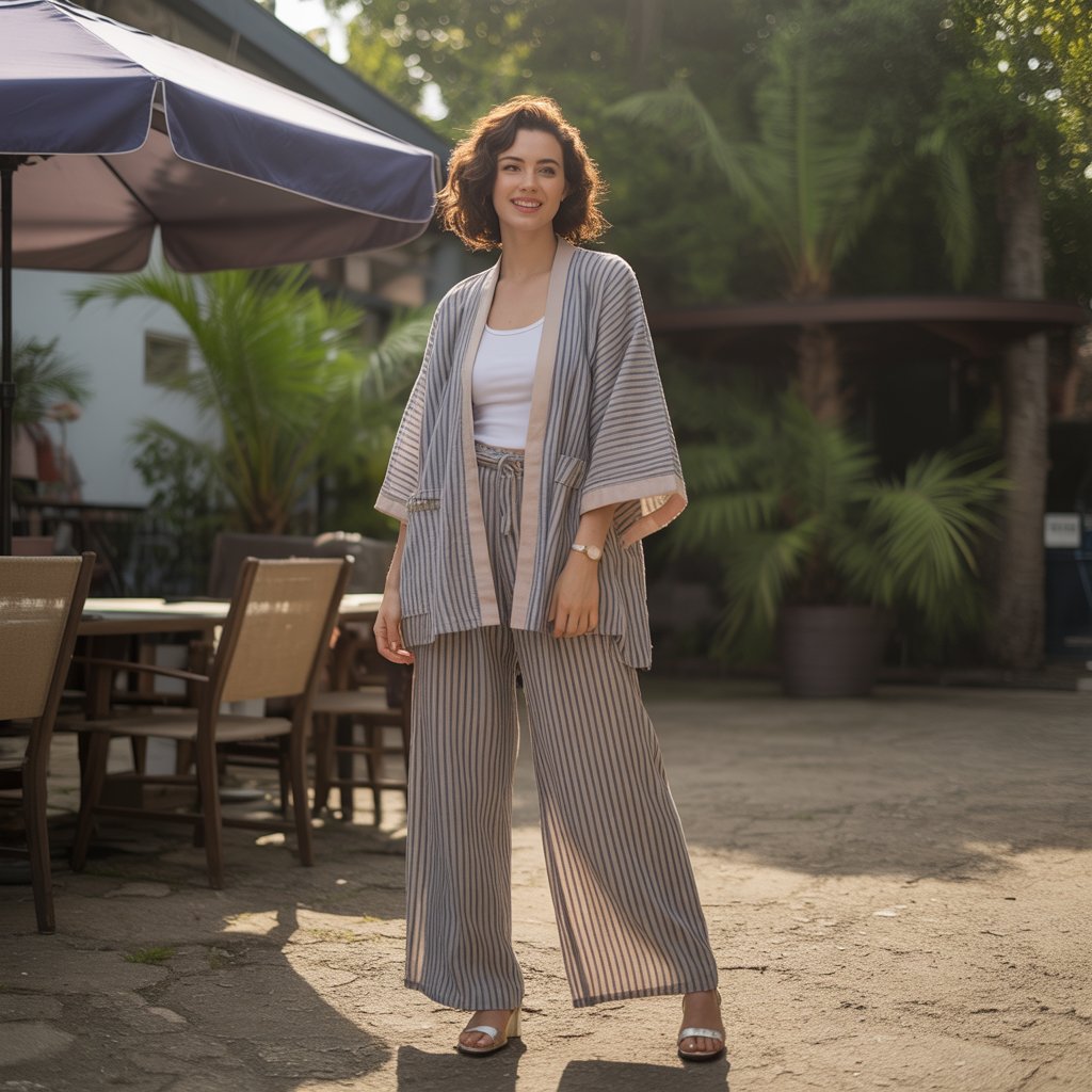 Kimono Style Jacket with Wide Leg Pants
