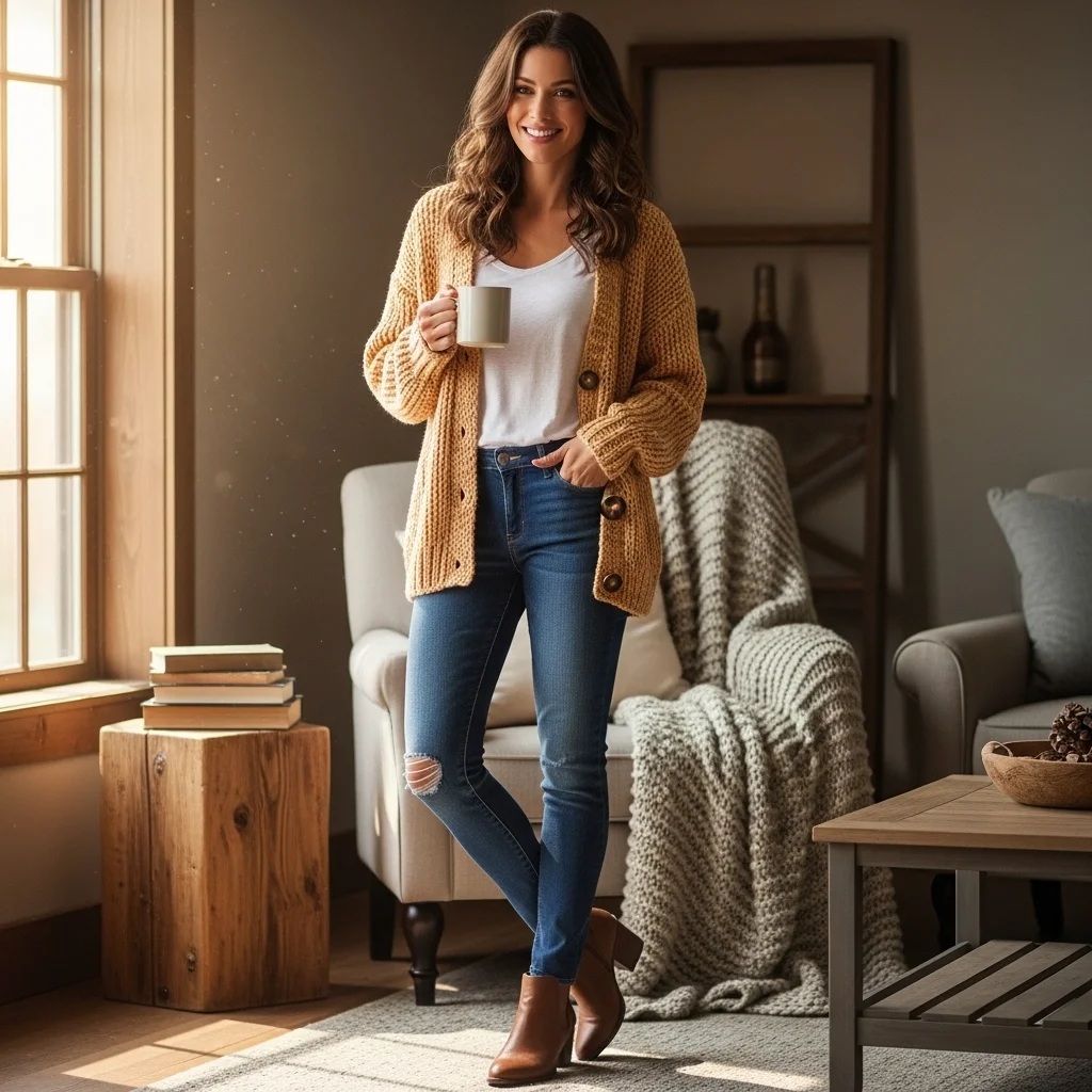 Knit Cardigan and Skinny Jeans