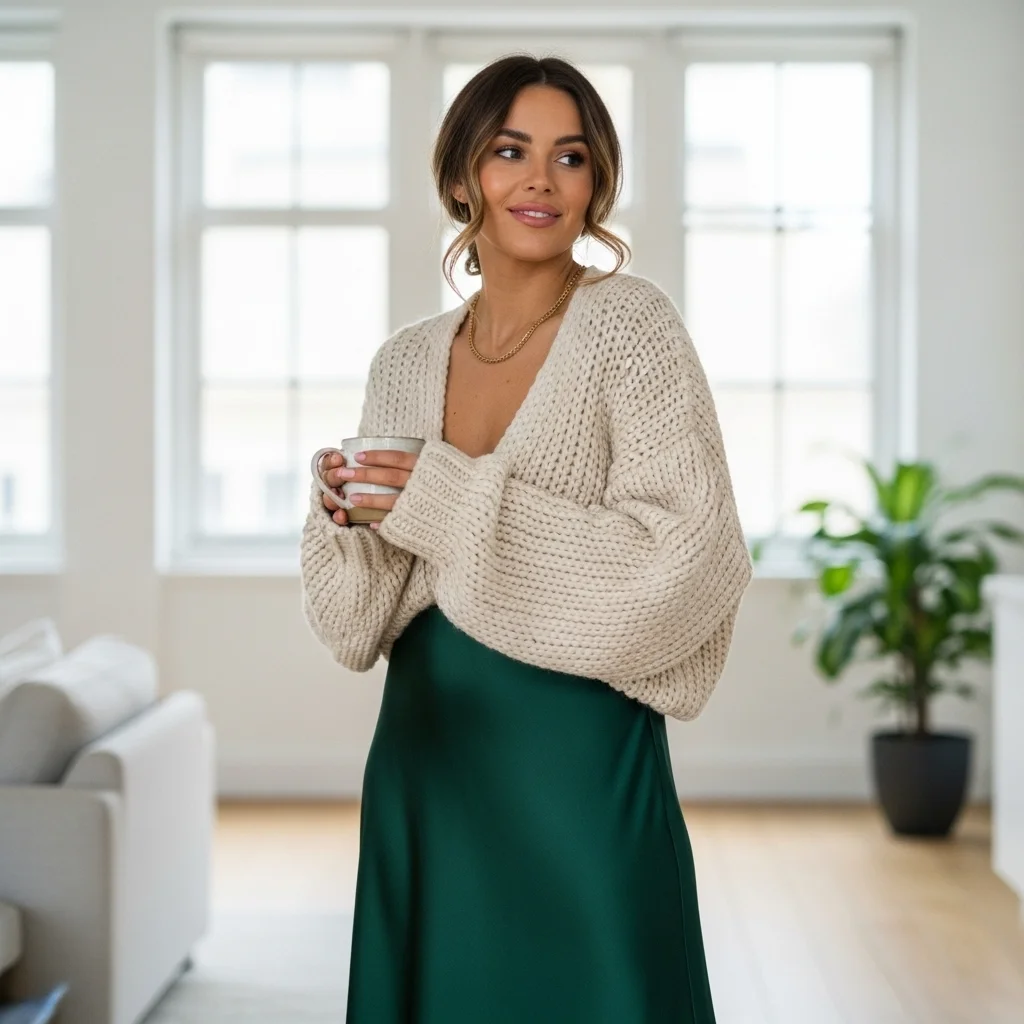 Knit Cardigan with Satin Skirt