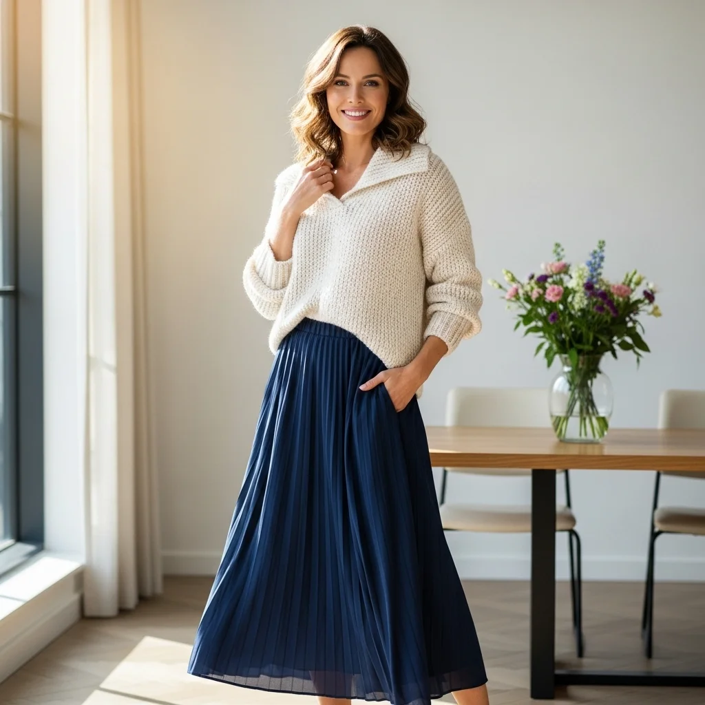 Knit Sweater and Pleated Skirt