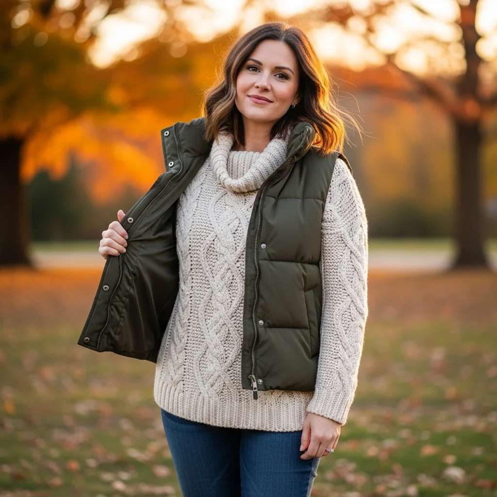Knit Sweater with a Puffer Vest