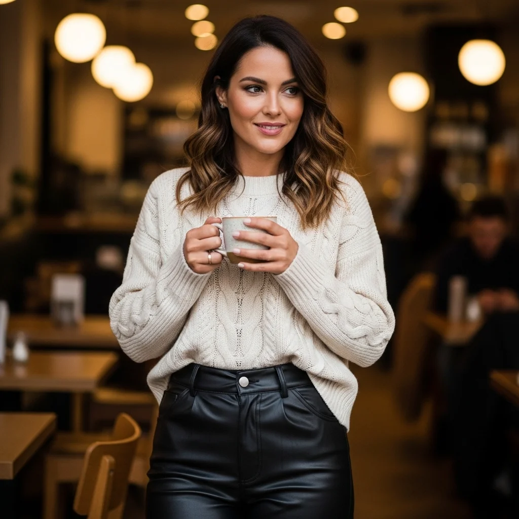 Knit Top with Faux Leather Pants