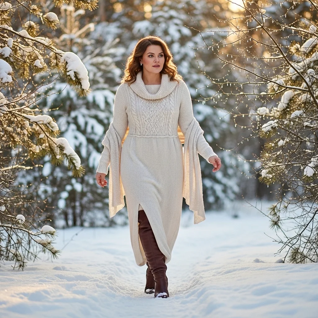 Knitted Dress and High Boots