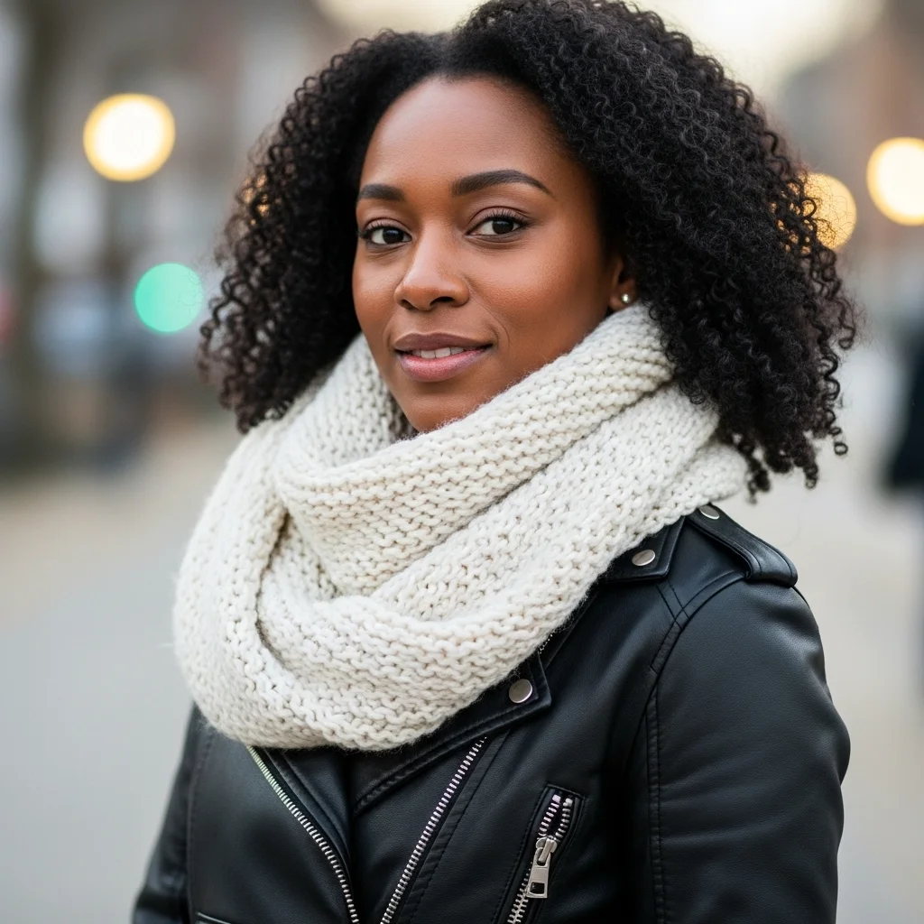 Leather Jacket and Chunky Scarf Combo